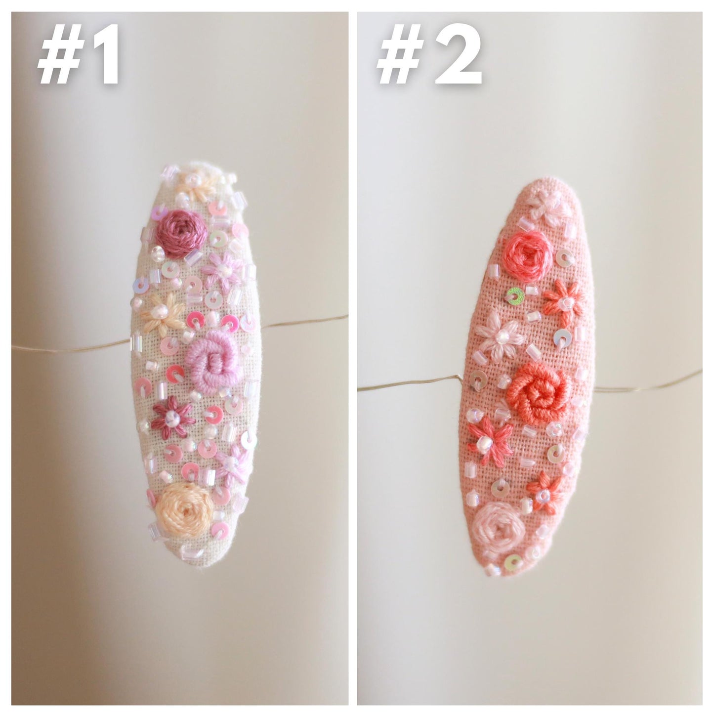 Handmade Beaded Embroidered Snap Hair Clips