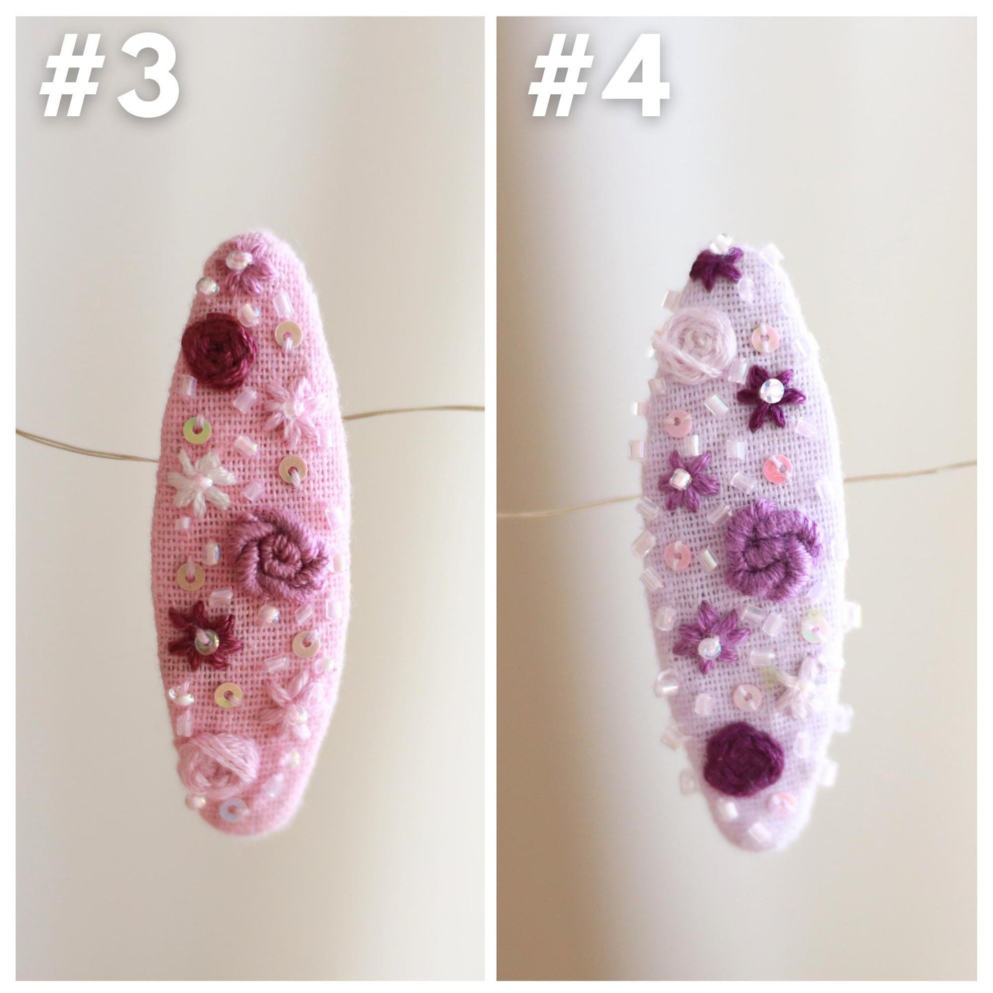 Handmade Beaded Embroidered Snap Hair Clips